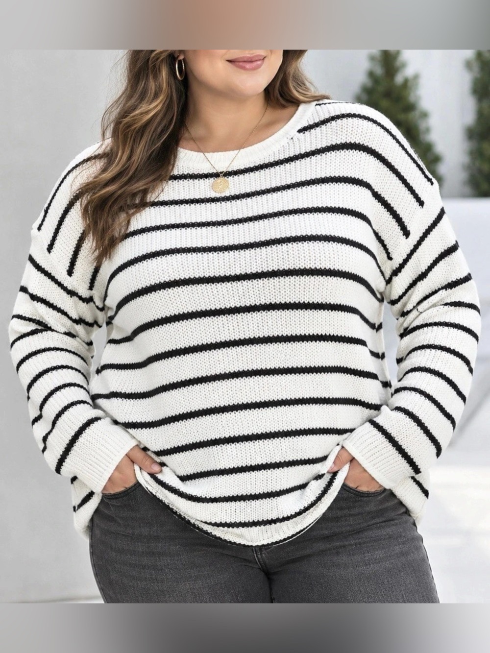 ellos Navy Striped Nautical Sweater Chunky Knit Oversized Coastal Size 4X